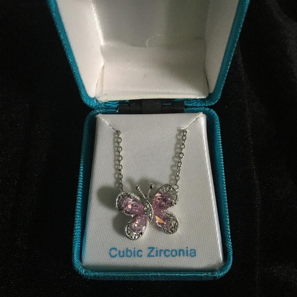 Pink Cubic Zirconia Butterfly Necklace